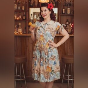 VINTAGE cotton tropical print dress size S